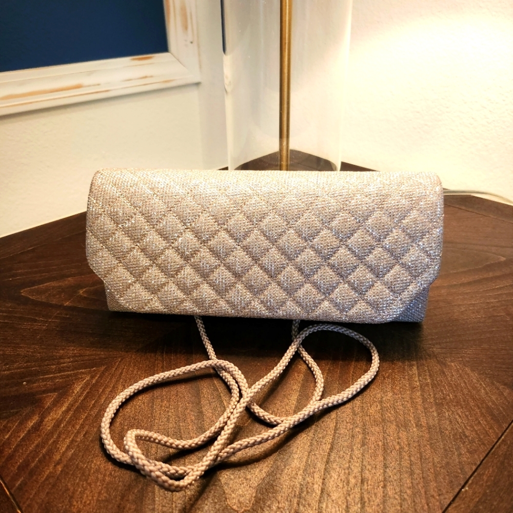 Small Metallic Glitter Flap Clutch Evening Handbag